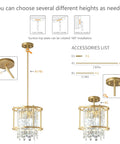 Modern Gold Crystal Foyer Chandelier With Round Metal Frame Adjustable Height Entryway Pendant Light assembly diagram
