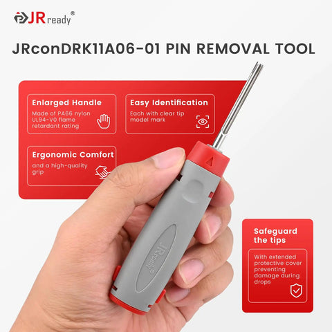Hand holding a tool from the 6 Piece Deutsch Pin Removal Tool Kit for DT DTP DTM HDP20 HD30 DRC Series Connectors Pin Extractor Tools
