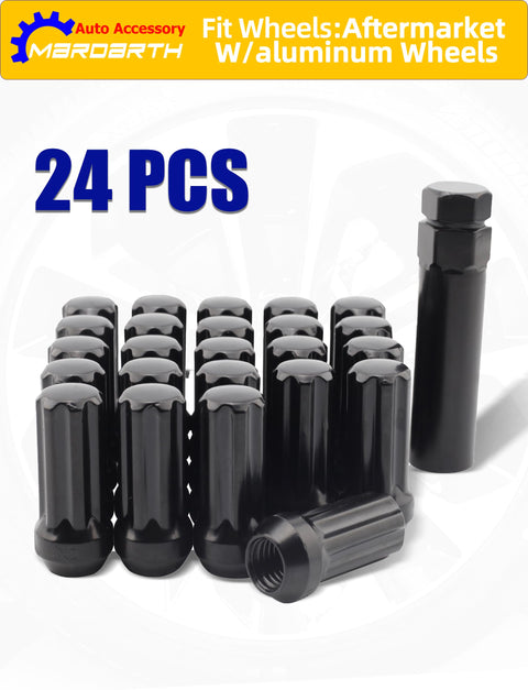 Ford 24 Pack 14x2.0 Spline Lug Nuts With 60 Degree Conical Seats XL Diver Style for Ford aftermarket aluminum wheels set