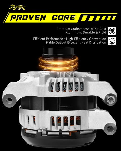 180 Amp Upgraded Alternator For Dodge Durango Charger Challenger And Jeep Grand Cherokee 3.6L V6 12V With Clockwise 6 Groove Pulley OE 4801778AF Compatible, die-cast aluminum close-up