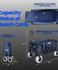 Large Capacity Beach Wagon For Sand With All Terrain Balloon Wheels 9x4 Inch 200L Capacity And 330Lb Heavy Duty Collapsible Cart