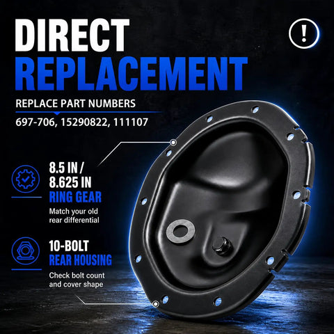 Rear Differential Cover With Gasket For Chevy GMC Sierra Tahoe Yukon Blazer Jimmy S10 Sonoma Suburban C1500 K1500 1998 2008 Models Heavy Duty Steel Construction Direct Bolt On Upgrade Kit black steel 8.5/8.625 in 10-bolt rear housing