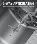 Two Way Articulating Borescope With Light For Auto Maintenance And Diagnostics shown inspecting engine parts
