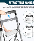 Aluminum Folding Ladder With Retractable Handgrip And Anti Slip Pedals For Kitchen Garage And Home Easy Fold Space Saving Sturdy Portable 330 Pound Capacity 4 Step Design, folded handgrip view