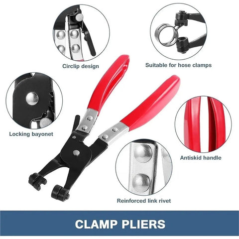 Premium 90 Plus One Plier Assortment Kit With Heavy Duty Vacuum Spring Fuel Hose Pipe Tube Clamps In Black For Various Sizes Including 10 13 17 19 And 21 Millimeters Perfect For Home Repair Or Auto Fix It Stuff Right Now red-handled hose clamp pliers with reinforced rivets
