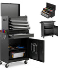 Badass Rolling Tool Chest With Detachable Top Box And Lockable Casters For Tough Shop Storage Featuring Beefy Cold Rolled Steel Build And Sleek Black Finish, loaded with tools.