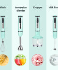 All-In-One 5-In-1 Immersion Hand Blender With 500W Power And Quick-Connect Attachments 860ml Food Chopper 600ml Beaker Milk Frother Egg Whisk 8 Speeds For Purees Smoothies Soups And Infant Meals shown with components