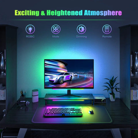 Under Monitor Light Bar With RGB Dope Rainbow Effects Dimmable LED Desk Lamp For Gaming Setup And Work USB Powered