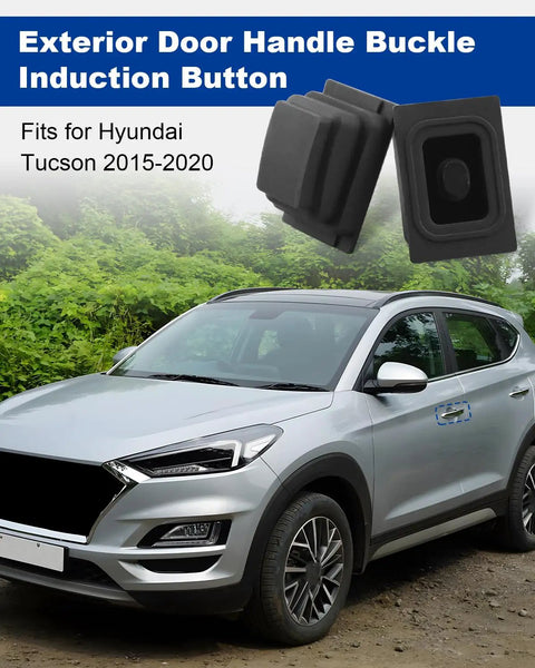 Exterior Door Handle Buckle Induction Button For Hyundai Tucson 2015 2020 2 Pack Rubber Upgrade, shown with a silver SUV in greenery.
