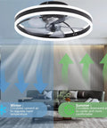 Ceiling Fan With Lights And Remote Control, 56W Dimmable LED, 6 Speed Wind, Flush Mount Black Finish in living room illustration.