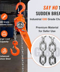 Heavy Duty Manual Lever Hoist 1.5 Ton 3300 Lbs with G80 Chain and swivel hook, showcasing carbon steel and large load capacity.