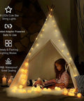 33 Ft 100 LED Star Fairy String Lights With Remote And Timer For Indoor And Outdoor Use illuminating a cozy tent scene.