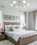 Six Light Brushed Nickel Sputnik Semi Flush Mount Ceiling Light Fixture With Mid Century Modern Vibe in bedroom