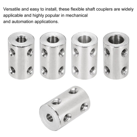 Top Shelf Steel Shaft Coupler Kit For 3D Makers And Hobby Motors, Hella Durable 4mm To 7mm Rigid Connector With Hex Key, Badass Quality Engineering Hardware - set of 4 flexible steel couplers