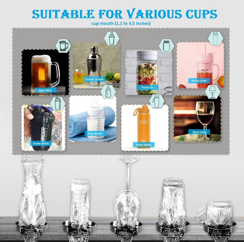 360 Degree Glass Rinser For Kitchen Sink Matte Black Cup Washer High Pressure Cleaner Quick Clean For Home Bar Cafe Restaurant And Baby Bottle Washing displaying various containers.