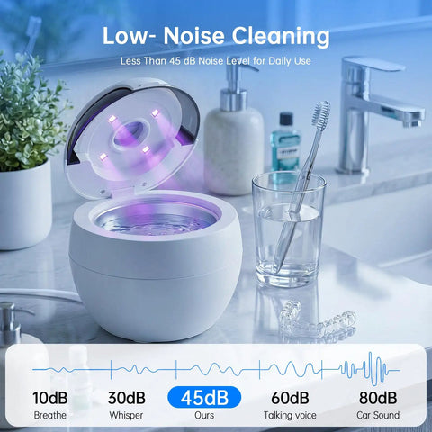 45kHz Ultrasonic Retainer Cleaner Pod With Digital Timer For No-Fuss At-Home Pro-Grade Deep Cleaning Of Dentures Aligners Braces
