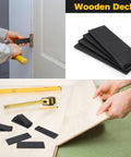 Solid Plastic Shim Set For Leveling And Drywall Applications, 80 Pieces In 3/64 5/64 1/8 And 5/32 Inch Black in use and close-up