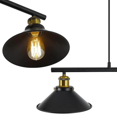 Close-up of 3 Light Kitchen Island Pendant Light Fixture Dope Farmhouse Linear Hanging Lighting Industrial Chandelier Matte Black Finish