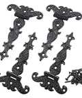 Antique T Strap Hinge Set Four Pieces Black Zinc Alloy Hinges With Screws For Furniture Cabinets Wooden Box Jewelry Cases 4.45 By 2.76 Inches