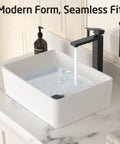 Dope Matte Black Tall Vessel Sink Faucet For Single Hole Bathroom Setup Stainless Steel Lead Free 18 8 NSF And CUPC Certified California CEC Compliant Modern Waterfall Style on white vessel sink