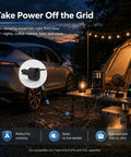 Essential Badass NACS V2L Adapter Turns Electric Rides Into Mobile Power Hubs with camping setup and EV powering lights.