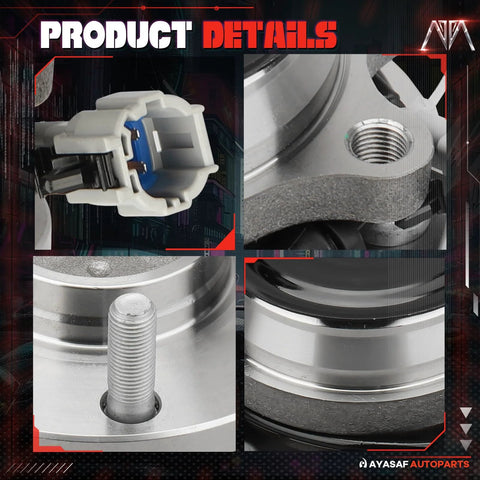Front Wheel Hub Bearing Assembly 6 Lug With ABS For Nissan Frontier Xterra Pathfinder Suzuki Equator 2WD RWD Replacement OE Quality Fit Durable Hub Unit For Smooth Steering Quiet Operation with close-up of connector and mounting details.
