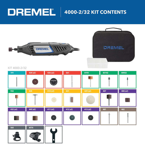 Dremel 4000-2/32 variable-speed rotary tool kit with carrying case and 32 accessories