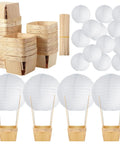 Easy DIY Hot Air Balloon Centerpieces Kit With White Paper Lanterns 24 Lanterns 24 Wooden Baskets And 100 Sticks shown