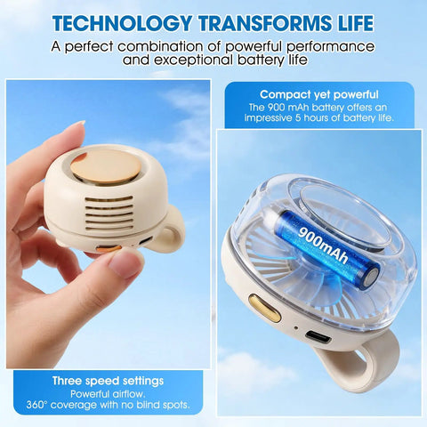 Close-up of Portable Bladeless Clip On Fan For Waist Or Shirt Hands Free Personal Neck Wearable Cooling Fan with 900mAh battery