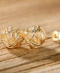 18K Gold Plated Woven Love Knot Stud Earrings For Women, 10mm, Made In Brazil, Dainty Yet Bold Gold Tone Jewelry For Everyday Glam, Hypoallergenic Earring Set close-up