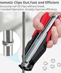 Manual Hog Ring Plier Kit 2500 Galvanized Steel Hog Rings shown in use fastening fence with auto feed gun and rubber grip handles.