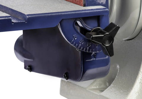 Close-up of adjustable angle knob on the Benchtop Combo Belt And Disc Sander With 2 Inch X 42 Inch Belt And 6 Inch Disc.