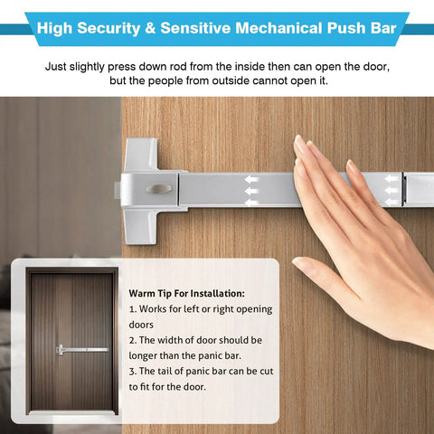 Heavy Duty Stainless Steel Panic Bar for Exit Doors 27.5 Inch Emergency Push Bar Panic Exit Device on wood door