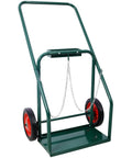 Heavy Duty 440 Lbs Welding Cylinder Cart With 10 Inch Solid Rubber Wheels Dual Oxygen And Acetylene Tank Dolly Removable Steel Cart For Secure Gas Cylinder Transport And Storage Green, green steel frame with chains and wheels