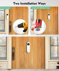 No Drill Anti Theft Doorbell Mount For Google Nest Doorbell Battery Easy Wall Mount for apartments shown installed on door with adhesive and screws options.