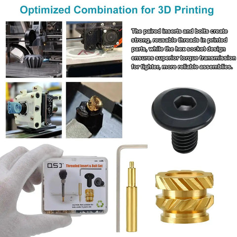 240 Piece Threaded Insert And Hex Bolt Set For DIY 3D Printing M3 Brass Heat Set Inserts And 304 Stainless Hex Socket Bolts Includes 120 M3 Inserts 120 Bolts Soldering Tip And Hex Key In A Two Compartment Organizer, M3 brass insert kit for 3D printed parts