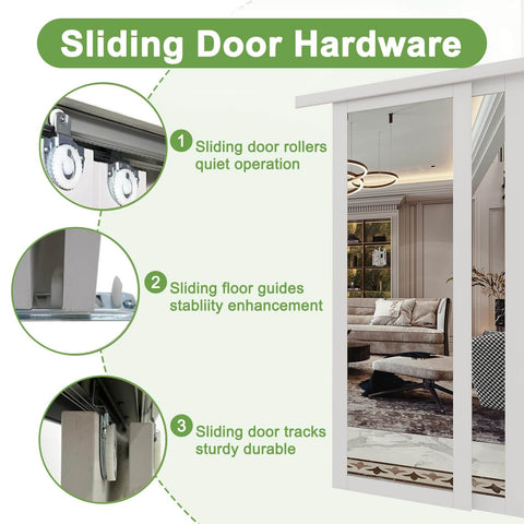 60 Inch By 80 Inch Sliding Closet Door Set With Double 31 Inch Panels 5 Lite Frosted Glass 4mm Tempered Glass hardware details