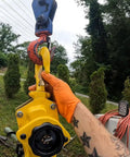 Viking Manual Lever Chain Hoist Three Quarter Ton 1650 Lbs Lift Capacity 20 Feet Two Pack With Heavy Duty Hooks in use outdoors