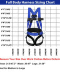 Fall Protection Safety Harness Kit For Roofing, Full Body Harness sizing chart for medium to large builders