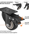 Built Tough As Nails Heavy Duty 3 Inch Polyurethane Swivel Caster Wheels With Safety Brakes Set Of 4 showing double lock mechanism.