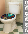 Toilet Seat Round Resin Bathroom with colorful stained glass design on a white toilet, fits standard sizes.