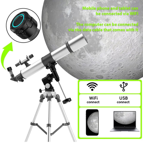 4K CMOS Telescope Camera Eyepiece With WiFi And 6 Hour Battery Life, 802.11ac Wireless For Astronomy And Birdwatching, fitted to telescope