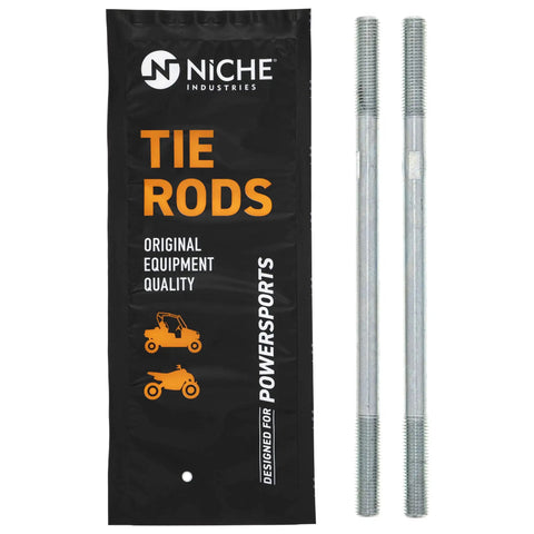 Tie Rods With End Kit For Outlaw 50 ATV Replacement Beefed Up Steering Fits OEM 0454747 0454746 0454748 0451798 M10 By 1.25 Threads Seven And A Half Inch Length Heavy Duty End Kit For Off Road Rides., pair of silver threaded tie rods in packaging