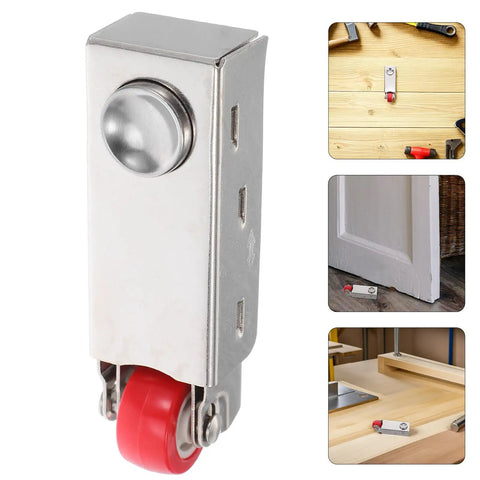 Heavy Duty Sliding Door Rollers Built Tough With Shock Absorbing Steel Wheels That Roll Smooth As Butter For Patio Tracks Cabinet Doors And Garden Furniture close up view of a steel roller with red wheel.