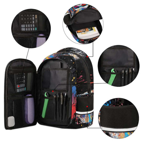 Open Personalized Dope Panda Backpack With Custom Name For Work And Travel College 16 Inch Laptop Bag showing compartments and organizers