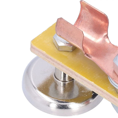 Ultra Strong Magnetic Welding Support Clip With Double Heads And Heavy Duty Suction; copper handle, strong grip on glossy metal.