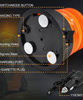 Magnetic cordless amber beacon light, rear view showing magnetic base, charging port and mounting holes