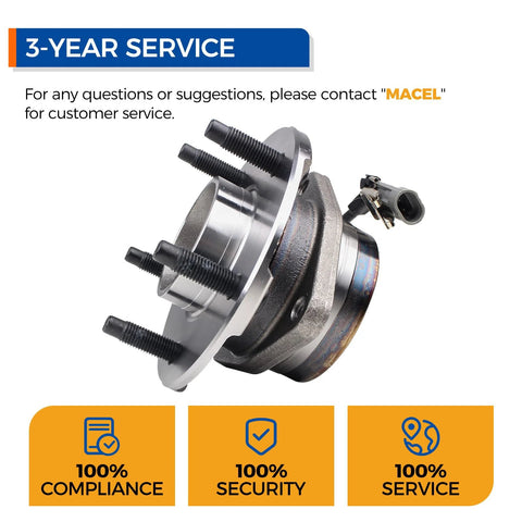 Side view of Front Wheel Bearing And Hub Assembly 513189 Fits 2005 2006 Chevy Equinox, 2006 Pontiac Torrent, 2002 2007 Saturn Vue With ABS, 5 Lug Pattern, Premium Replacement For Improved Handling, Smoother Ride, And Easy Installation showing metal construction with black lug bolts