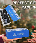 "Rechargeable High Lumen Flashlight With 100000 Lumens Hella Bright Long Range Beam Up To 5000 Ft USB C Fast Charge Ultra Bright LED Power Torch Heavy Duty Multifunction Light For Emergency Home Camping And Outdoor Adventures" gift packaging with blue box.