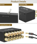 2-Way Speaker Selector Switch Box For A B Amplifier Setup With Banana Plugs, metal construction, switch knob close-up
